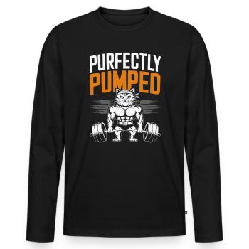 Bodybuilding Cat Fitness Workout Gym Instructor - Men's Premium Organic Long Sleeve Shirt - black - Front - Nico (187cm)