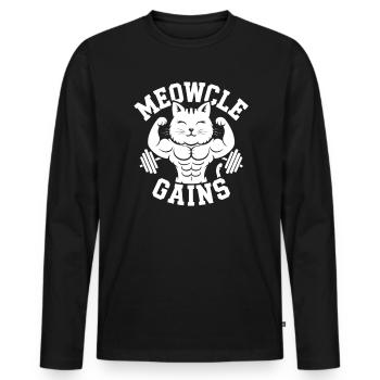 Bodybuilding Cat Fitness Workout Gym Instructor - Men's Premium Organic Long Sleeve Shirt - black - Front - Nico (187cm)