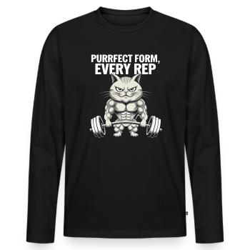 Bodybuilding Cat Fitness Workout Gym Instructor - Men's Premium Organic Long Sleeve Shirt - black - Front - Nico (187cm)