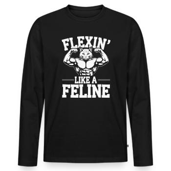 Bodybuilding Cat Fitness Workout Gym Instructor - Men's Premium Organic Long Sleeve Shirt - black - Front - Nico (187cm)