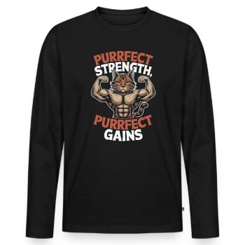 Bodybuilding Cat Fitness Workout Gym Instructor - Men's Premium Organic Long Sleeve Shirt - black - Front - Nico (187cm)