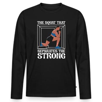 Bulgarische Kniebeuge Übung Fitness Workout Fitnessstudio - Männer Premium Bio Langarmshirt - Schwarz - Vorne - Nico (187cm)