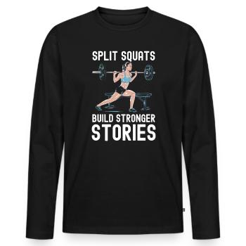 Bulgarische Kniebeuge Übung Fitness Workout Fitnessstudio - Männer Premium Bio Langarmshirt - Schwarz - Vorne - Nico (187cm)