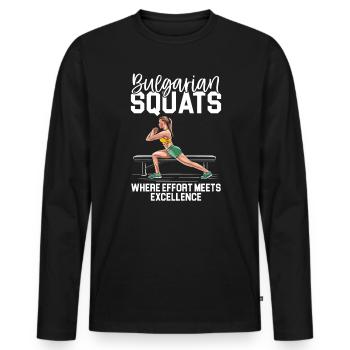Bulgarische Kniebeuge Übung Fitness Workout Fitnessstudio - Männer Premium Bio Langarmshirt - Schwarz - Vorne - Nico (187cm)