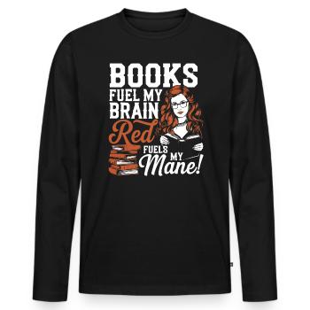 Redhead Bookworm Ginger Hair Reading Books - Men's Premium Organic Long Sleeve Shirt - black - Front - Nico (187cm)