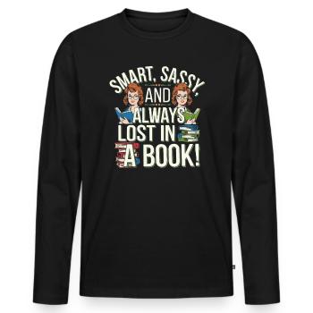 Redhead Bookworm Ginger Hair Reading Books - Men's Premium Organic Long Sleeve Shirt - black - Front - Nico (187cm)