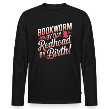 Redhead Bookworm Ginger Hair Reading Books - Men's Premium Organic Long Sleeve Shirt - black - Front - Nico (187cm)