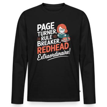Redhead Bookworm Ginger Hair Reading Books - Men's Premium Organic Long Sleeve Shirt - black - Front - Nico (187cm)