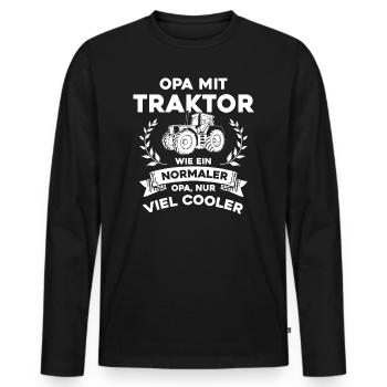 Opa mit Traktor - nur cooler- Lustiges Opi - Männer Premium Bio Langarmshirt - Schwarz - Vorne - Nico (187cm)