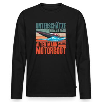 Motorboot Fan | Alter Mann | Boot lustiges Spruch - Männer Premium Bio Langarmshirt - Schwarz - Vorne - Nico (187cm)