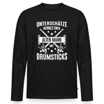 Alter Mann Spruch Schlagzeug Drumsticks - Männer Premium Bio Langarmshirt - Schwarz - Vorne - Nico (187cm)