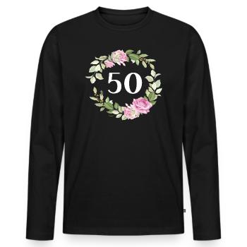 50th Birthday Flowers Motifs Fiftieth 50 - Men's Premium Organic Long Sleeve Shirt - black - Front - Nico (187cm)