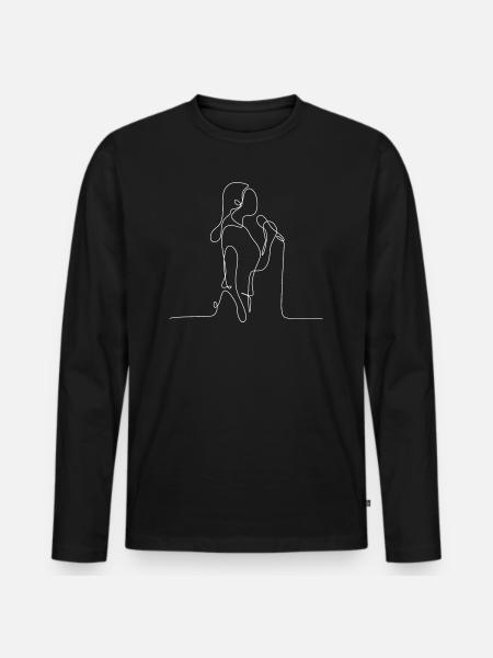 singende Frau Linie gezeichnet - Männer Premium Bio Langarmshirt - Schwarz
