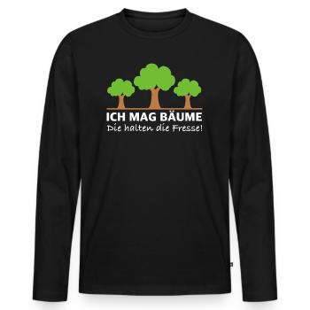 Ich mag Bäume, die halten die Fresse | Sprüche - Männer Premium Bio Langarmshirt - Schwarz - Vorne - Nico (187cm)