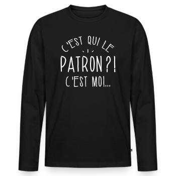 c est qui le patron humour boss chef - T-shirt manches longues Premium bio Homme - noir - Devant - Nico (187cm)