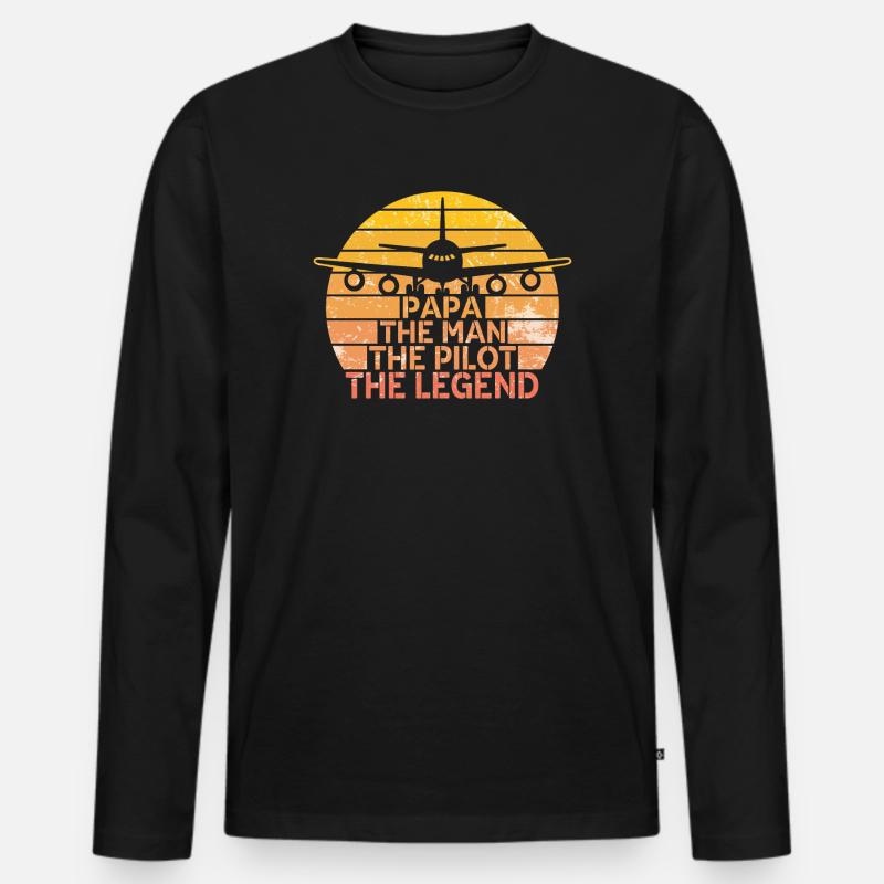 Papa Pilot - Männer Premium Bio Langarmshirt - Schwarz