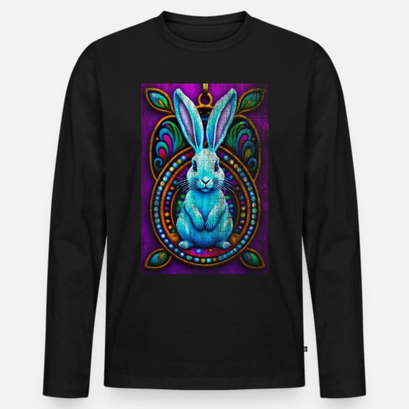 Hase psychodelisch - Männer Premium Bio Langarmshirt - Schwarz
