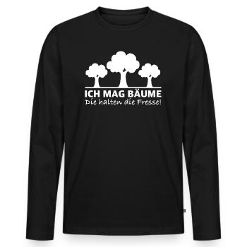 Ich mag Bäume, die halten die Fresse | Sprüche - Männer Premium Bio Langarmshirt - Schwarz - Vorne - Nico (187cm)