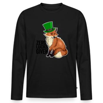 Zero Lucks Given Cute Kawaii Fox Ireland Irish Pun - T-shirt manches longues Premium bio Homme - noir - Devant - Nico (187cm)