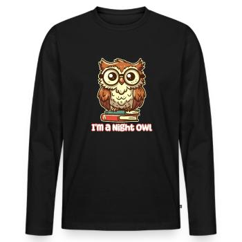 Ich bin eine Nachteule - Nerdy Owl - Männer Premium Bio Langarmshirt - Schwarz - Vorne - Nico (187cm)