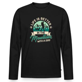 Living in the mountains with a dog - mountaineering hiking - Men's Premium Organic Long Sleeve Shirt - black - Front - Nico (187cm)