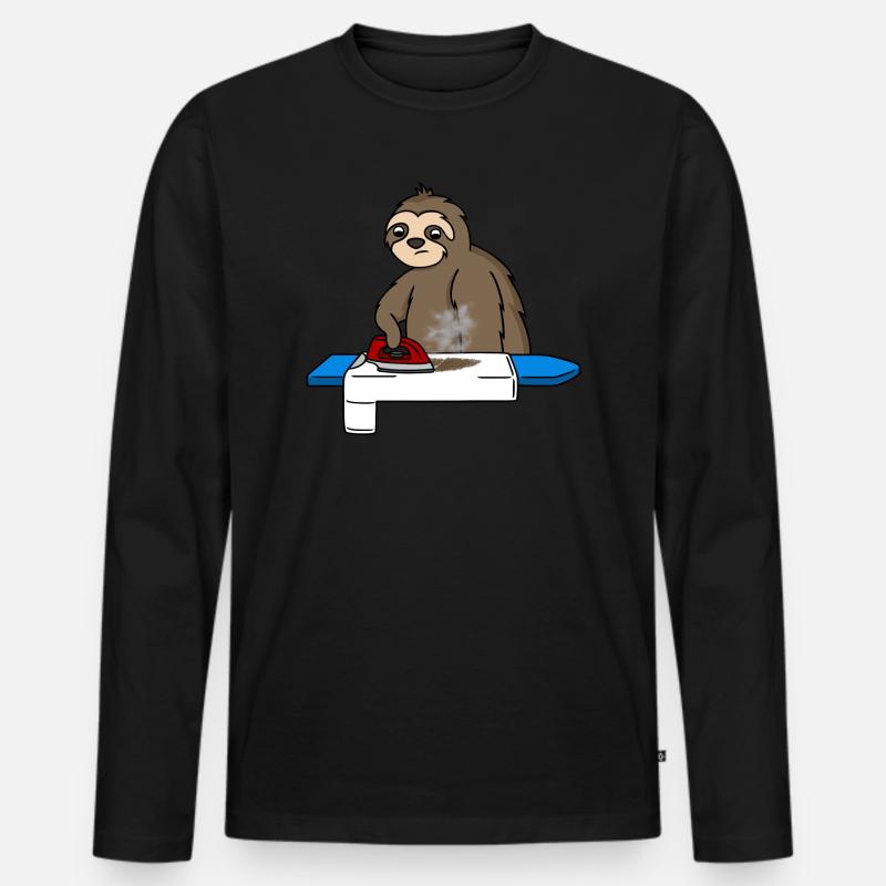 Faultier bügelt sehr langsam - Männer Premium Bio Langarmshirt - Schwarz