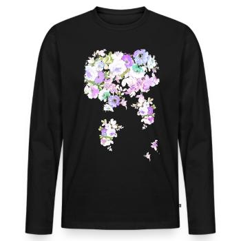 Fleur, floral, fleurs, fleur, blanc - T-shirt manches longues Premium bio Homme - noir - Devant - Nico (187cm)