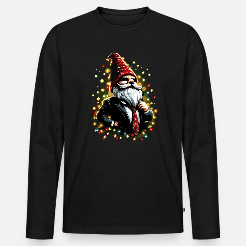 Chef Wichtel mit Lichterkette - Männer Premium Bio Langarmshirt - Schwarz