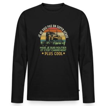 Chauffeur routier , cadeau pour chauffeur routier - T-shirt manches longues Premium bio Homme - noir - Devant - Nico (187cm)