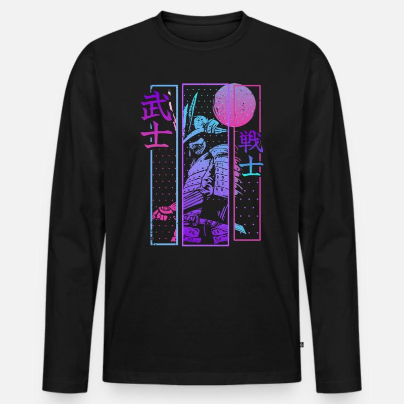 Samurai Warrior Vaporwave Japanische Ästhetik - Männer Premium Bio Langarmshirt - Schwarz