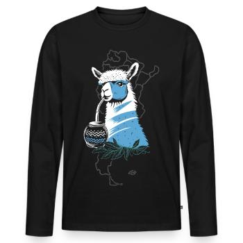 Yerba Mate Alpaca enjoys yerba mate tea - Men's Premium Organic Long Sleeve Shirt - black - Front - Nico (187cm)