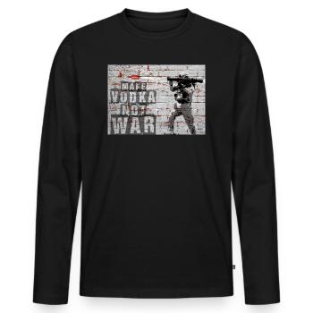 Make vodka, not war - Soldat schiesst Vodkaflasche - Männer Premium Bio Langarmshirt - Schwarz - Vorne - Nico (187cm)
