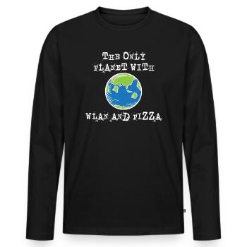 The only planet with Wi-Fi and pizza - Men's Premium Organic Long Sleeve Shirt - black - Front - Nico (187cm)