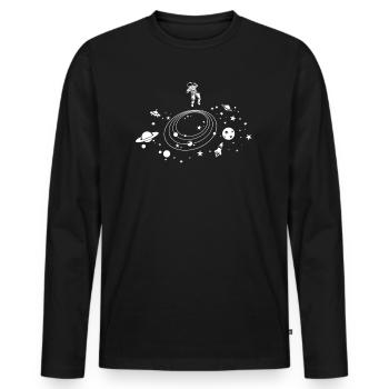 Astronaut im Weltraum | Panet, Sonne, Sterne, Mond - Männer Premium Bio Langarmshirt - Schwarz - Vorne - Nico (187cm)