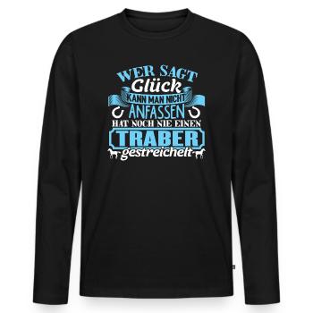 TRABER - Glück zum anfassen - Männer Premium Bio Langarmshirt - Schwarz - Vorne - Nico (187cm)