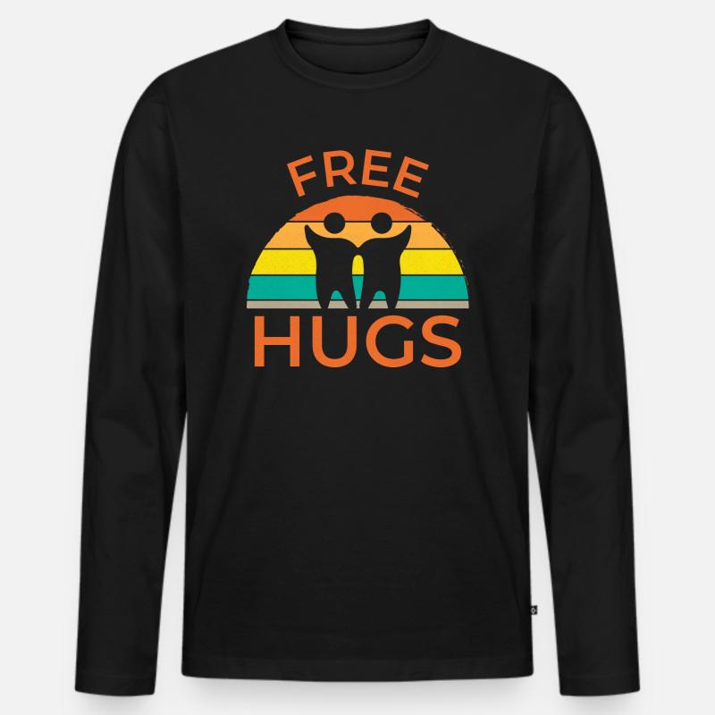 FREE HUGS - Männer Premium Bio Langarmshirt - Schwarz