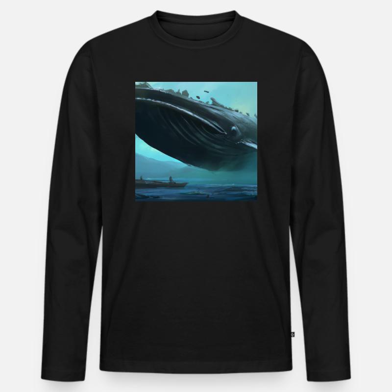 Wal schwebt am Himmel - Männer Premium Bio Langarmshirt - Schwarz