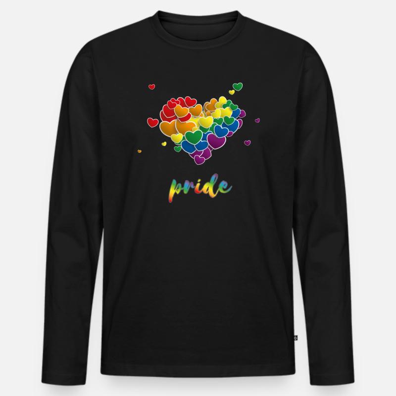 Rainbow Hearts Splash Pride - Männer Premium Bio Langarmshirt - Schwarz