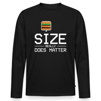 Auf die Größe kommt es wirklich an - Burger Humor Geschenk - Männer Premium Bio Langarmshirt - Schwarz - Vorne - Nico (187cm)