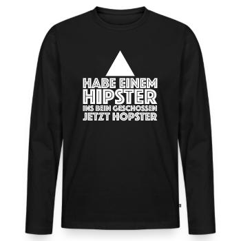 Habe einem Hipster ins Bein geschossen | Sarkasmus - Männer Premium Bio Langarmshirt - Schwarz - Vorne - Nico (187cm)