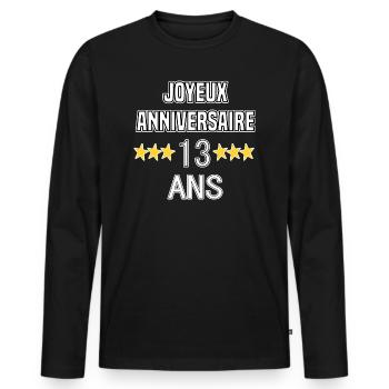 Joyeux Anniversaire 13 Ans - T-shirt manches longues Premium bio Homme - noir - Devant - Nico (187cm)