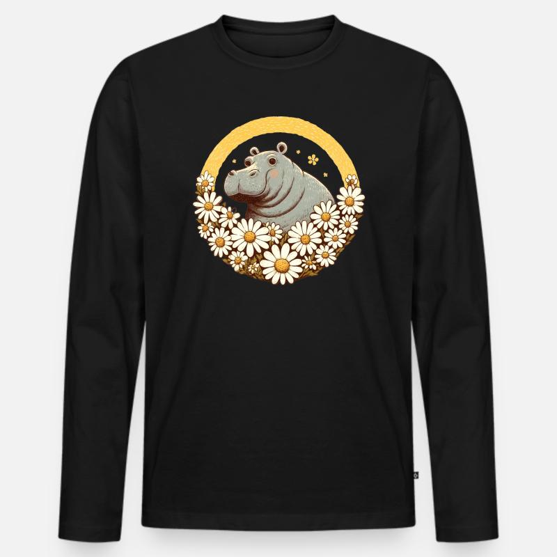Nilpferd Gänseblümchen - Männer Premium Bio Langarmshirt - Schwarz