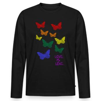 Regenbogen Rainbow LGBTQ CSD - Männer Premium Bio Langarmshirt - Schwarz - Vorne - Nico (187cm)