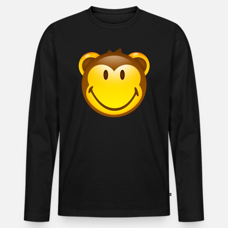 Smiley Monkey - Männer Premium Bio Langarmshirt - Schwarz