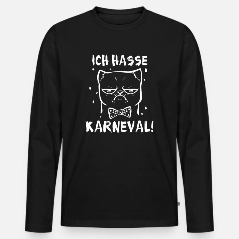 Katze Ich hasse Karneval - Männer Premium Bio Langarmshirt - Schwarz