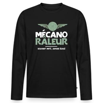 Mécano râleur cadeau drôle garagiste mécanique - T-shirt manches longues Premium bio Homme - noir - Devant - Nico (187cm)