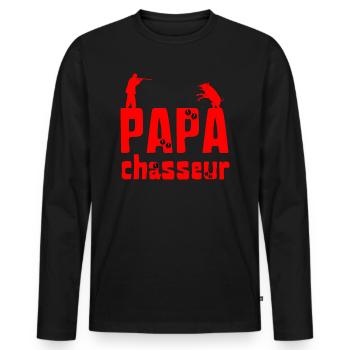 PAPA CHASSEUR DE SANGLIERS - T-shirt manches longues Premium bio Homme - noir - Devant - Nico (187cm)