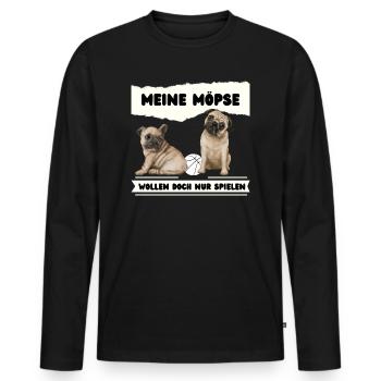 Meine Möpse wollen doch nur spielen - Männer Premium Bio Langarmshirt - Schwarz - Vorne - Nico (187cm)