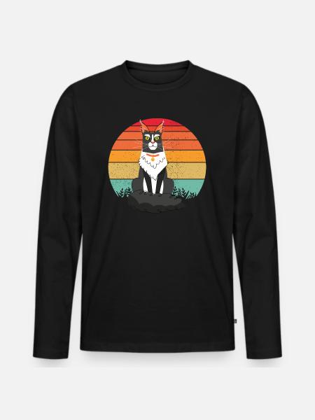 Chat main COON rétro - T-shirt manches longues Premium bio Homme - noir
