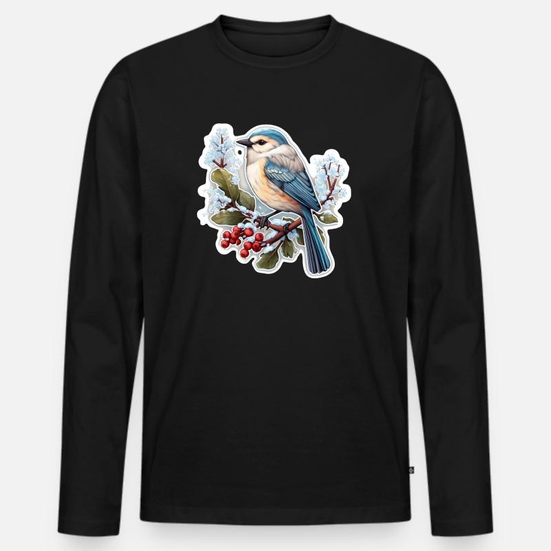Vogel im Winter - Männer Premium Bio Langarmshirt - Schwarz